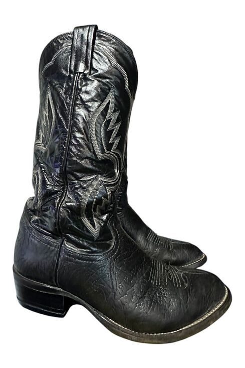 VTG Tony Lama Mens 8.5 EE Western Cowboy Boot Black Shrunken Bull Leather 6250 main image 2
